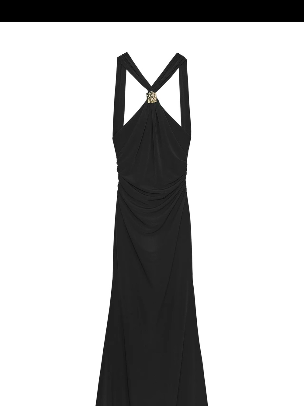 Zara Black Backless Draped Gown with Gold Back Detail